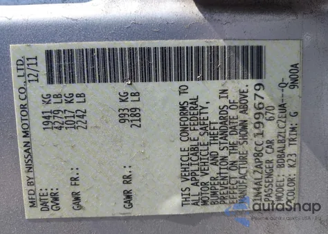 2012 Nissan Altima 2.5 S from USA, damaged, VIN 1N4AL2AP8CC199679